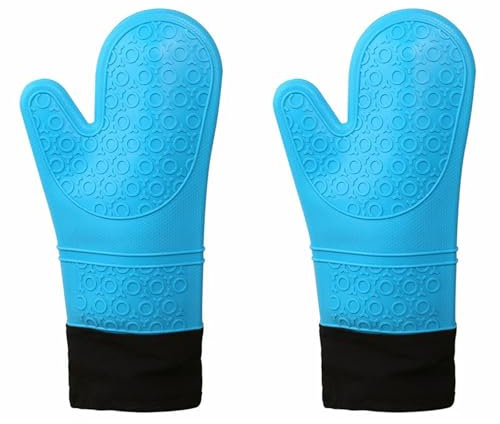 Lot de 2 gants de cuisine professionnels résistants à la chaleur en silicone antidérapants avec doublure intérieure douce