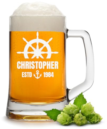 polar-effekt Bierkrug 0,5 Liter mit Motiv Gravur - Bierglas mit Namen personalisiert - Individuelles Männergeschenk - Bierseidel für alle Biersorten