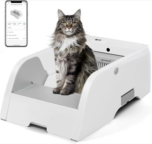 Selbstreinigende Katzentoilette Oben offene Katzenklo Selbstreinigend APP-Steuerung Rotlicht Erkennung Anti-Falle Geruchsbeseitigung Gesundheitsmanagement Intelligente Überwachung für Mehrere Katzen