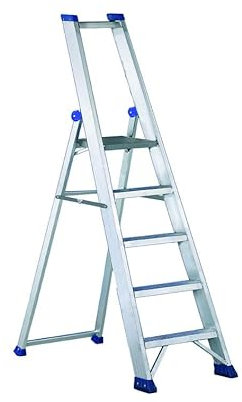 Svelt Scala Professionale in Alluminio con Piattaforma e Parapetto – Gradini Antisdrucciolo, Larghezza Maggiorata, Schienale Rinforzato e Doppio Sistema Antiapertura (5 Gradini)