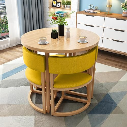 Konferenztisch- und Stühle-Set, runder Tisch für Verhandlungen, Meetings, 5-teiliges Ess-Set für kleine Räume, Küchentisch-Set für 4 Personen mit Metallrahmen, ideal für Wohnungen, Stofffarbe