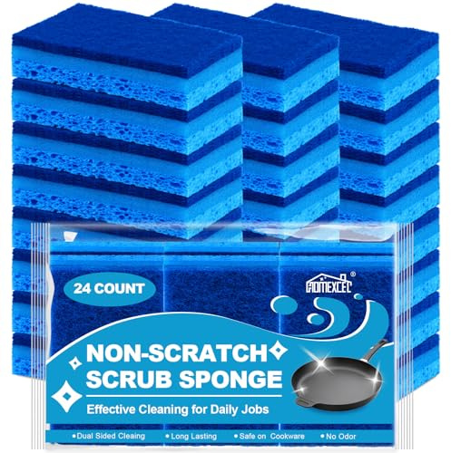 HOMEXCEL Sponges Kitchen 24pcs, Non-Scratch Sponges for Dishes, Scrub Cleaning Sponge Safe on Non-Stick Cookware, Dual Sided Dish Sponge for Kitchen, Household, Bathroom and More