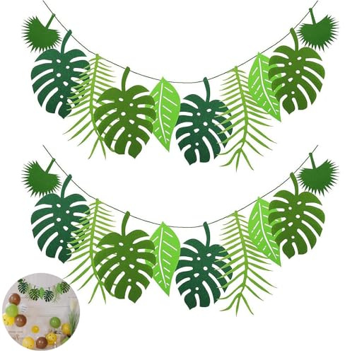 2 Stück Dschungel Deko Geburtstag, Safari Deko Geburtstag, Palmblätter Deko, Für Geburtstagsfeier, Hawaii-Party, Dschungel Mottoparty (Grün)