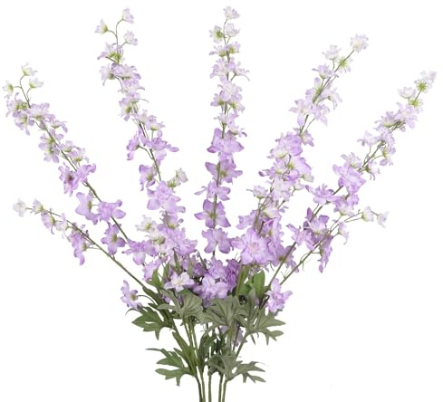 INSUNSIX Purple Delphinium Artificial Flowers 5PCS Larkspur Silk Flowers Long Stem Artificial Flowers for Tall Vase for Wedding Centerpieces for Home Decor (Gradient Purple)