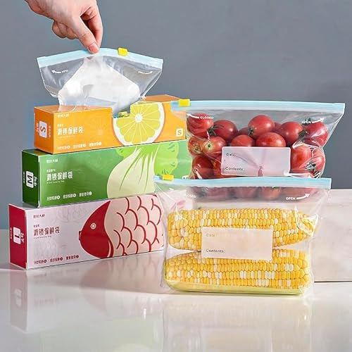 Culinavog Bolsas Congelacion Reutilizables, 50pcs Bolsas para congelar alimentos, 3 Tamaños Bolsas de Almacenamiento de Alimentos, Bolsa de cocina para Verduras Frutas Carne Sándwich