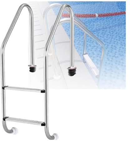 2 Steps Pool Ladder, Swimming Pool Stairs with Curved Armrest, for Fish Pond Outdoor Pool Water Park(Pre-buried,2-Steps1.0mm)