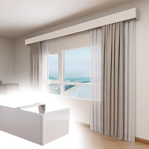 Gardinenstange, weiß, Wandmontage, dekorativer Volant, extra lang, Vorhang, Querbehang, ohne Schienen, Rollos, Trennvolant (1 m)