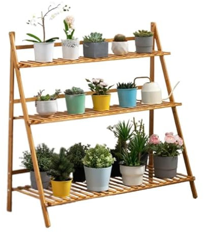 Klassischer Bambusleiter, Pflanzenständer, faltbares Holzregal für den Innen- und Außenbereich, Retro-Balkon-Pflanzgefäß, mehrstöckiges Blumenregal, platzsparender Pflanzenhalter.