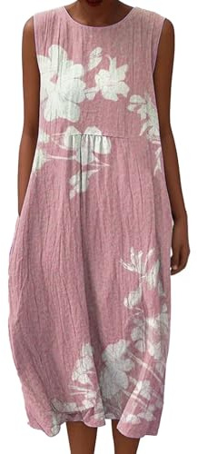 Vestido Playa Mujer Sin Mangas Vestidos para Mujer 2025 Talla Grande Largo con Bolsillos Cómodo de Verano para Maxi Verano Dresses Aspecto de Lino sintético