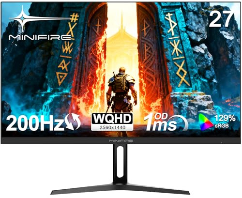 Minifire 27Inch Gaming Monitor 200Hz, WQHD 2560x1440, Rapid IPS, AI Crosshair, 1ms MPRT, HDR, 125% sRGB, Eye Care, HDMI 2.0/ DP 1.2 Frame-less, Tilt Adjustable, VESA 100x100 Compatible (MFG27F4Q)