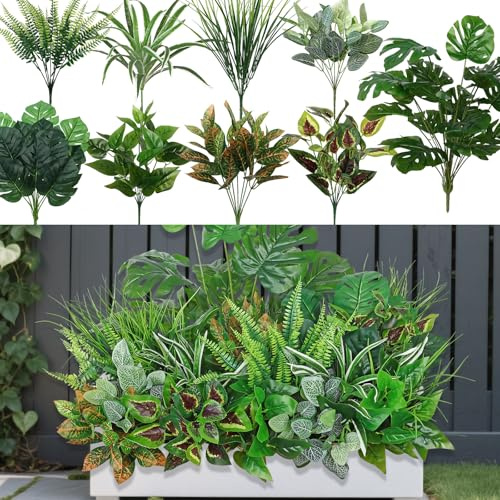 SOMYTING 18 Stück Kunstpflanze Outdoor Wetterfest Künstliche Pflanzen | Künstliche Pflanzen Wie Echt UV-resistente Büsche Künstliches Gras Fake Kunstpflanze Outdoor für Fenster Veranda Garten
