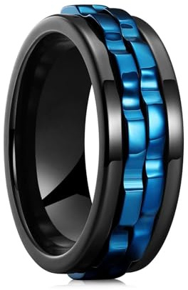 Ticome Men's Anxiety Ring,Stainless Steel Spinner Ring Blue Gear Spinner Rings Stress Relief Fidget Rings,Stylish and Durable Jewelry for Men,Gift for Stress Relief(Size 7)