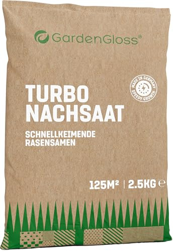 GardenGloss Snabbgroende Gräsfrön Sommar 2,5 kg - Made in Germany - Räcker till 125m2 - Turbo-gräsfrö för Över- och Nysådd - Perfekt för Rabatter och Gräsmattor