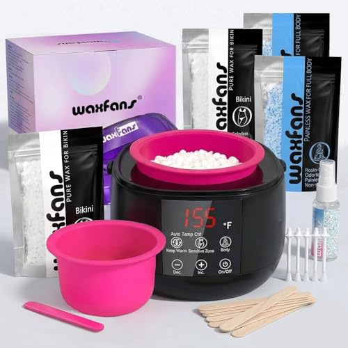 Smart Waxing Kit for Women - Wax Kits for Hair Removal | Auto Keep-Warm Function, 2 Auto Modes (Sensitive/Body), Smart Digital Wax Warmer for Beginner, with 4 Packs wax beads & Tools (pine odor)