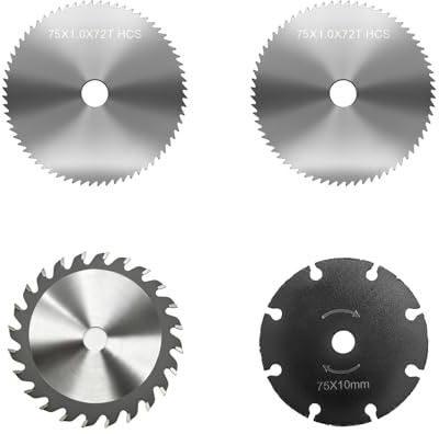 4 Pcs 75/76mm Cutting Disc, Saw Blade Set Metal Cutting Discs 75mm x 10mm for Wood Plastic for Mini Angle Grinder