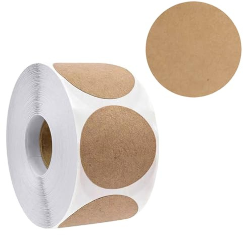 NIYATA 1 Rolle 500 Stück Runde Etiketten Ø 5 cm aus Kraftpapier, Selbstklebend Blanko Aufkleber für Marmeladengläser, Geschenkverpackungen, Büro, Schule und Organisation