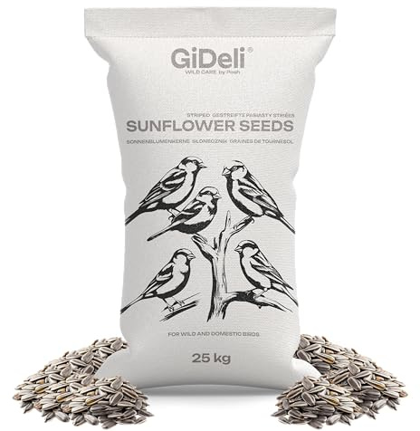 GiDeli Semi di girasole a righe, 25 kg, mangime per uccelli per tutto l'anno, mangime per uccelli selvatici e uccelli, mangime per uccelli invernali, per cinciette, fringuelli, passeri, ricchi di olio