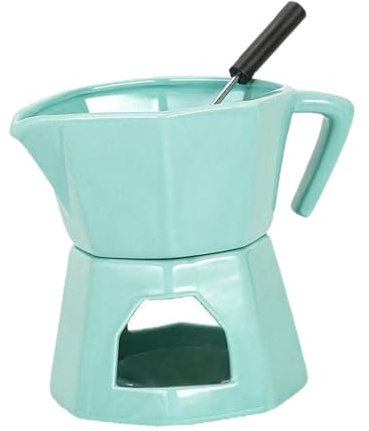 Ioensy Service à Fondue Au Chocolat avec Bougie Chauffe-plat, Pot à Fondre En Porcelaine et Chauffe-beurre.