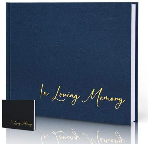 Braveriky Libro de invitados funerario minimalista con letrero de mesa, 9 x 7.5 pulgadas, azul marino