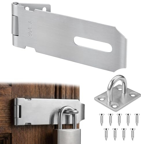 LEOUEANR Cerrojo de candado, cerradura de cobertizo, cerrojo de puerta de acero inoxidable y cerradura de perno plegable de 4 pulgadas para puerta y ventana de armario (plateado)