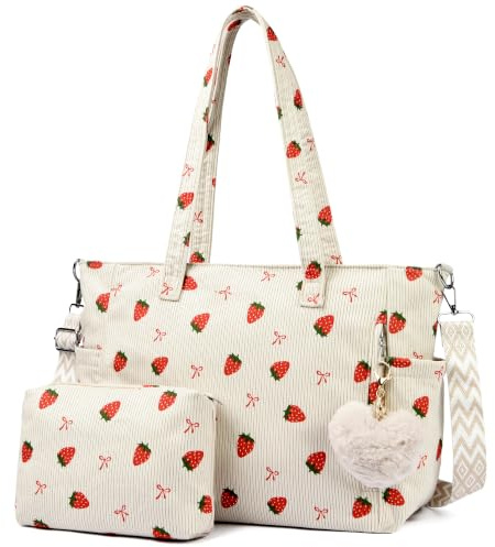 Makukke Cord Tote Bag Shopper Tasche Damen Umhängetasche Groß Handtasche Schultertaschen für Arbeit Büro Reisen Einkaufen Schule