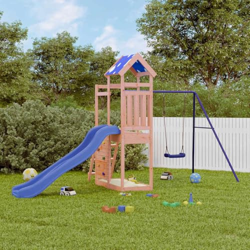 LoogCape Tour de jeu en bois massif Douglasie avec toboggan, balançoire, nid pour enfants, jardin, extérieur, cadre d'escalade, maison de jeu, tour d'escalade avec accessoires