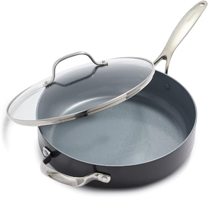 GreenPan Valencia Pro Hard Anodised Healthy Ceramic Non-Stick 28 cm/4.2 Litre Sauté Pan with Lid, PFAS-Free, Induction, Oven Safe, Grey