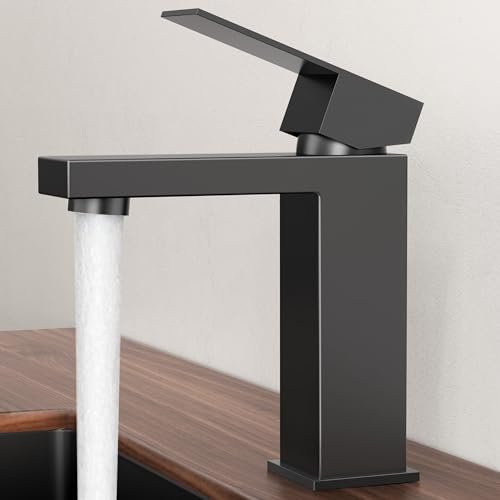 KES Black Bathroom Faucet Single Hole Bathroom Sink Faucet Single Handle Lavatory Vanity Sink Stainless Steel cUPC Certified Matte Black, L3156ALFF12-BK