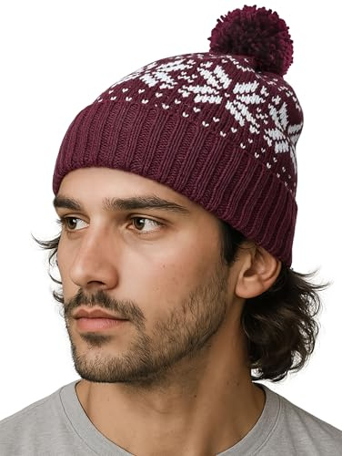 Neverless® Herren Strickmütze Norwegermuster Wintermützen für Männer mit Strickbommel Rippstrick ungefüttert