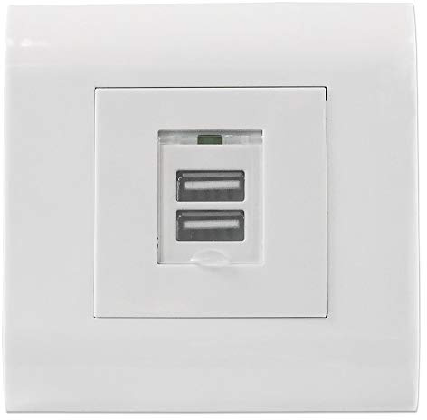 INTELLINET USB-A Wandsteckdose - Unterputz Steckdose mit zwei Ports USB Type-A Anschlüssen, Schoku, flammhemmender Kunststoff - Weiß (80 x 80mm), 772211