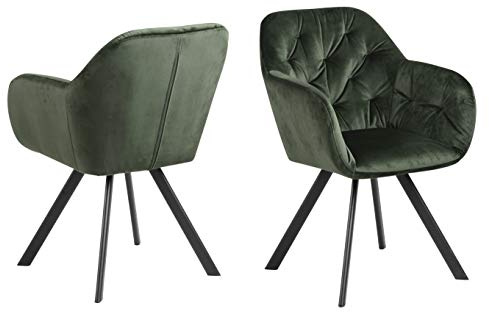 AC Design Furniture Kerstin Drehbarer Esszimmerstuhl mit Armlehnen in Waldgrün, Polsterstuhl in Samtstoff mit Schwarzen Beinen, B: 57,5 x H: 81,5 x T: 61,5 cm
