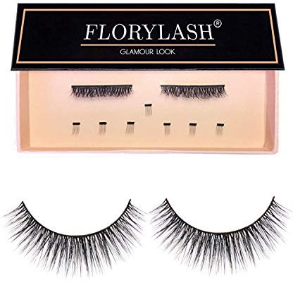 FLORYLASH® | Glamour Look - Magnetische Wimpern 3 Magnete Natürlich Magnetic Fake Lashes ohne Eyeliner 3D Volumen Set Wiederverwendbar (Größe M, 28 mm breit)