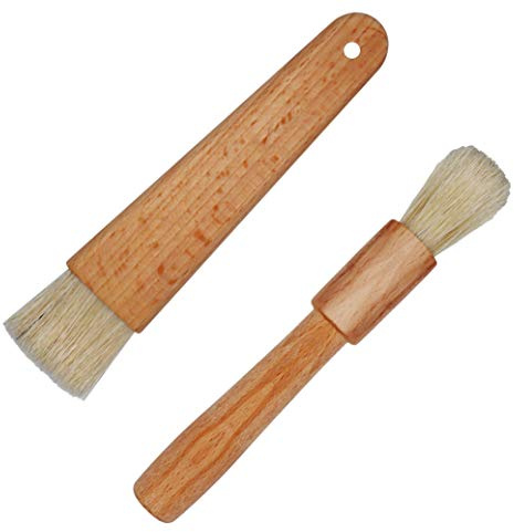 EIKS 2 Sets Natural Bristles with Wooden Handle Pastry Brushes for Basting Spreading Butter Oil Barbecue Baking Kitchen Cooking