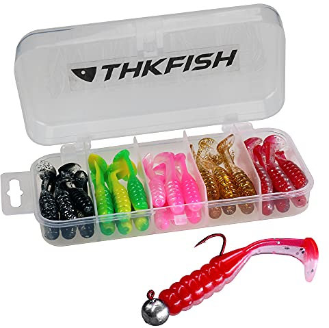 THKFISH 30 Stücke Kunstköder 2 INCH gummifische Zander Hecht barsch köder gummiköder Hechtköder Forellenköder Zanderköder