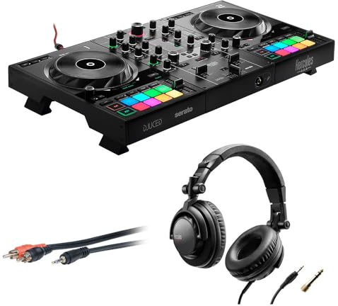 Hercules DJControl Inpulse 500 DJ Software Controller with Hercules HDP DJ45 Over-Ear Headphones & Mini to 6' RCA Cable Bundle