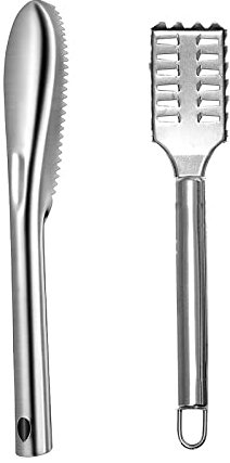 Hennyuu Cepillo de limpieza de piel de pescado, removedor de escamas de pescado de acero inoxidable, 2 piezas, plateado