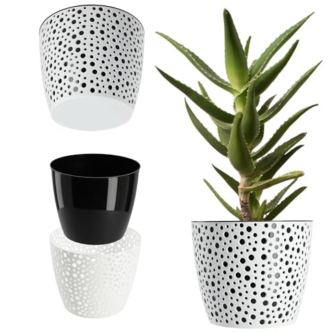KADAX - Pot de fleurs en plastique, pot léger avec design unique pour salon, couloir, chambre, pot de plantes d’intérieur pour plantes d’appartement (⌀ 19 cm, Noir)