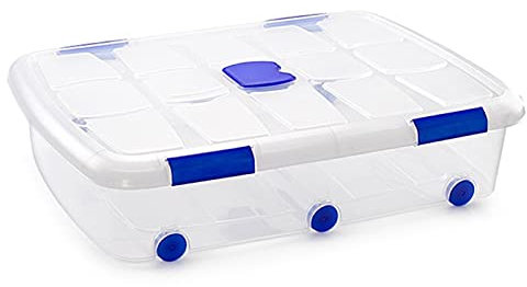 AC - Caja de ordenación de plástico Transparente Nº 14. Contenedor para almacenar Libros, Ropa, Mantas. Capacidad 56 litros. Dimensiones Aprox.: 18 x 80 x 60 cm