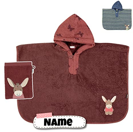 Stickling STERNTALER Badeponcho + Waschlappen mit Name bestickt mit Name | Poncho personalisiert | Kapuzenbadetuch Bademantel Kinder | Kapuzenhandtuch | Badetuch mit Kapuze | bis 5 Jahre