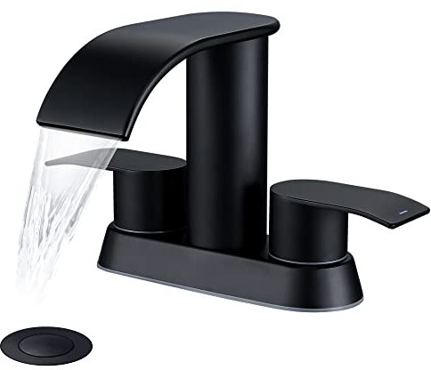 Ultimate Unicorn Waterfall Bathroom Sink Faucet Matte Black, Two Handles Bathroom Faucet with Metal Pop up Sink Drain Stopper, 2 or 3 Holes Bathroom Basin Lavatory Tap, Patent No. : US D983,326 S