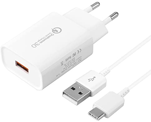 USB Ladegerät Stecker, 18W QC 3.0 Schnellladegerät Netzteil mit 1,5M USB C Ladekabel Kompatibel mit Samsung Galaxy S21,S20 FE,S10e, S10,S9,S8 Plus, A53 A52 A51 A71 A20 A34, Z Flip3,Z Fold3,M53 5G