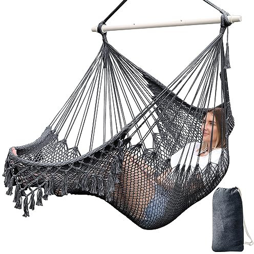 Chihee Hängesessel Große Hängematte Stuhl Weich gesponnene Baumwolle Seil Weben Stuhl,Starke Spreizstange aus Metall Breite Sitzfläche Spitze Schaukel Stuhl Innen Außen Garten Hof Thema Dekoration