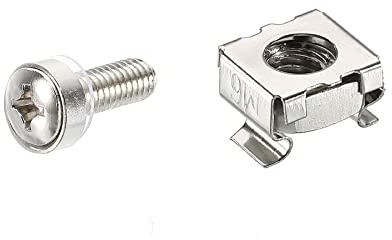 PATIKIL Estante Montaje Jaula Tuercas M6x15mm Montaje Tornillos Hierro Niquelado Níquel para Servidor Estante Gabinetes con Arandelas, Plateado Tono 10 Juegos