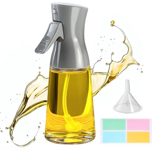 öl sprühflasche180 ml Glas Olivenöl Sprühflasche zum Kochen, Luftfritteuse, Ölspender, Ölsprüher mit Aufkleber, Küchenhelfer, Zubehör für Salat, Backen, Essig Grillen