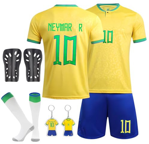 Camisetas y pantalones cortos de entrenamiento de fútbol para niños, calcetines, placas protectoras y llaveros - Camisetas de local y visitante 2023/24 para niños y niñas, 10-11 Años