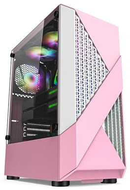 Caja for Juegos de PC,Caja Media Torre ATX/M-ATX/ITX,Preinstalada con 6 Ventiladores,USB3.0,Panel Lateral de Vidrio Templado,Admite refrigeración por Agua,Fácil gestión de Cables (Color : Pink)