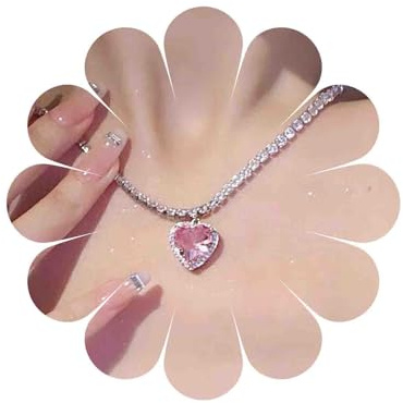 Yienate Boho Cristallo Tennis Collana Choker Scintillante Rosso Strass Cuore Ciondolo Collane Pave Cristallo Cuore Collana Dichiarazione Cz Nuziale Collana Gioielli Per Le Donne E Le Ragazze