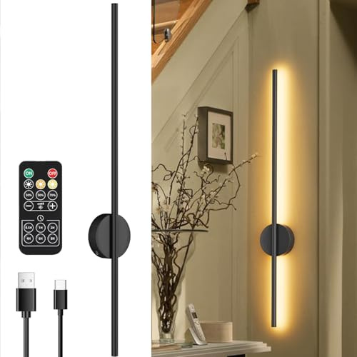 Aipsun Akku Wandleuchte mit Fernbedienung innen, 10000mAh, 6W, 100CM, mit Dimm- und Timing-Funktionen, Wandleuchte ohne Stromanschluss, geeignet für Wohnzimmer, Schlafzimmer, Esszimmer (schwarz)