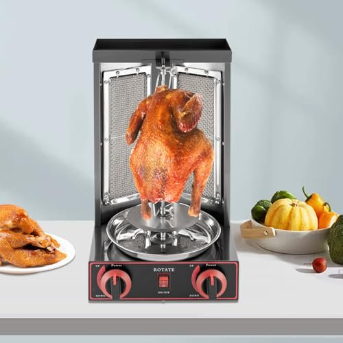 Gas Middle BBQ Grill Vertikalgrill 3000W Tischgrill mit 360° Drehbar Drehspieß Dönergrill, Hähnchengrill für zu hause Outdoor,Camping