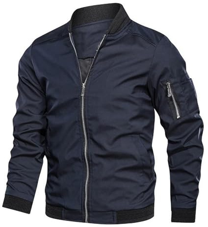 Homme ExtéRieur-Sport Printemps-Automne Casual-Classique Veste-Jacket - Mode Pilote Bomber Léger Coupe Vent Mince Cargo Veste De Baseball ete Blouson Polyester Softshell Veste Manteau Homme Bleu L
